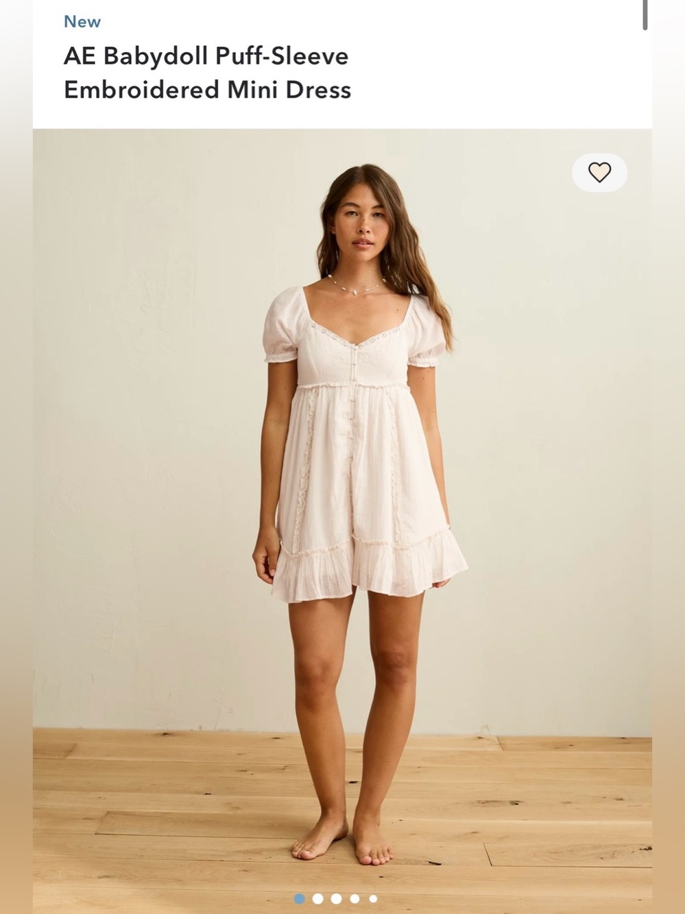 NWT! American Eagle AE Babydoll Puff-Sleeve Embroidered Mini Dress